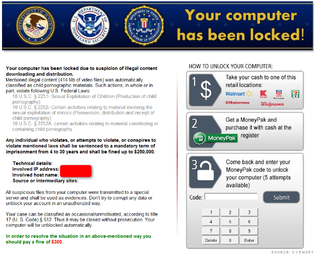 رسالة التهديد التي تظهر علي شاشة الكمبيوتر المصاب 