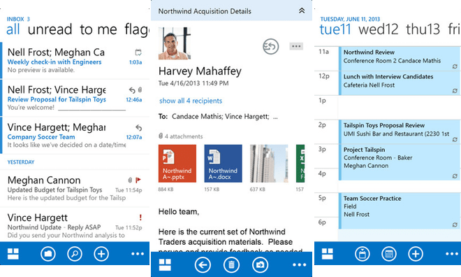 تطبيق أوت لوك كما يظهر علي موبايل إيفون