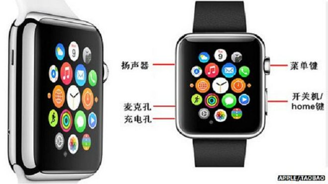 تعرض الساعات المقلدة بسعر 250 يوان صيني، في يبلغ سعر الأصلية حوالي 2,588 يوان