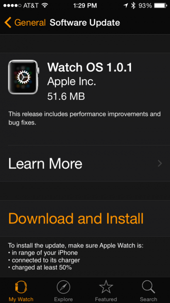 التحديث علي تطبيق ساعة أبل علي الإيفون