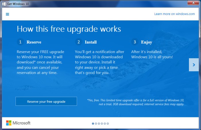 نافذة الحصول علي ويندوز 10