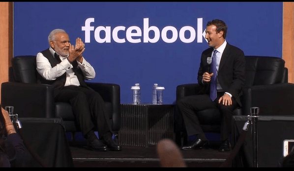 رئيس وزراء الهند نارندرا مودي يتحاور مع مارك زوكربرج في مقر الفيسبوك