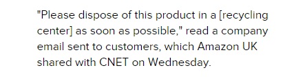 التحذير الذي نشره موقع أمازون بالمملكة المتحدة