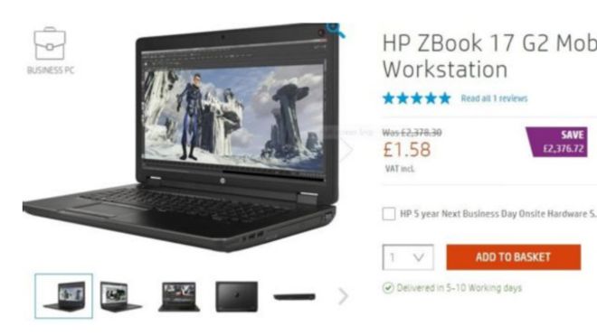 موقع شركة أتش بي يضع 1.58 كسعر للاب توب في موقعه ببريطانيا
