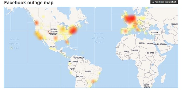 المناطق التي شهدت إنقطاع خدمات الفيسبوك