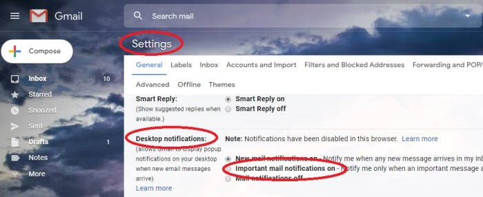 تحديد ارسال إشعارات للرسائل المهمة فقط في جي ميل