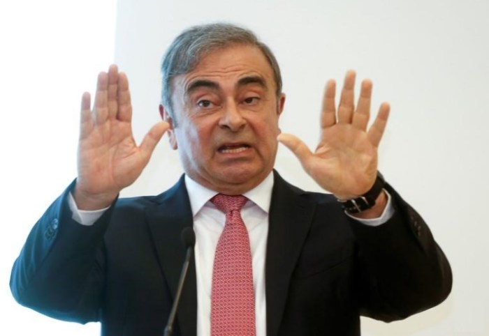 رئيس شركة نيسان السابق كارلوس غصن يتحدث خلال مؤتمر صحفي في بيروت يوم 8 يناير 2020