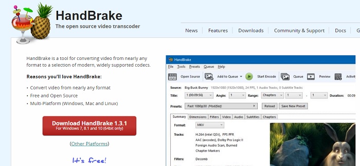 البرنامج المجاني هاندبريك لتحويل الأفلام الي ملفات رقمية