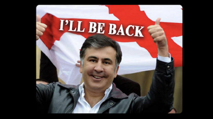 صورة لميخائيل ساكاشفيلي، رئيس جورجيا السابق، التي ظهرت على مواقع الويب خلال الهجوم في أكتوبر 2019