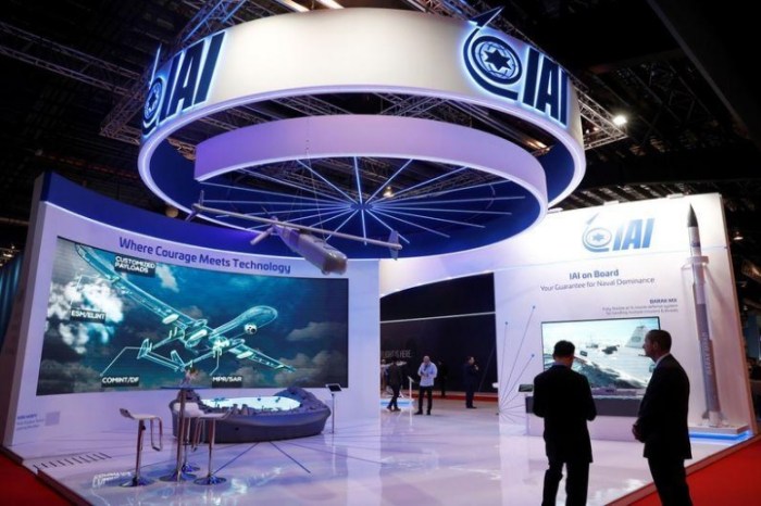 شعار شركة صناعات الطيران والفضاء الإسرائيلية (آي.ايه.آي) في معرض سنغافورة الجوي يوم 11 فبراير 2020