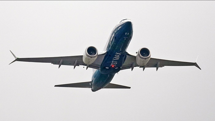 صورة لطائرة بوينج 737 ماكس تقلع في رحلة تجريبية من بوينج فيلد في سياتل، 30 سبتمبر 2020