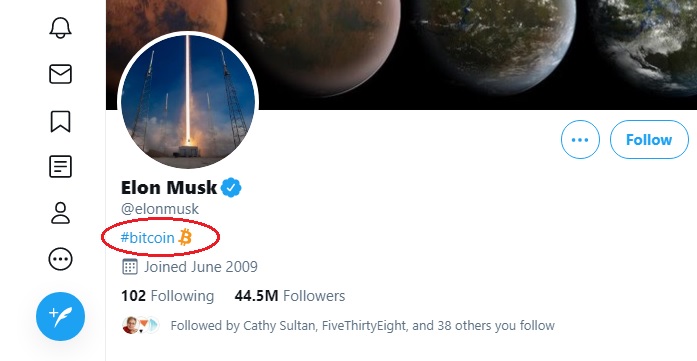 بمجرد أن وضع إيلون ماسك عملة الـ بيتكوين في بياناته الشخصية علي حسابه بشبكة تويتر قفز سعر العملة الرقمية لتتجاوز 37 ألف دولار