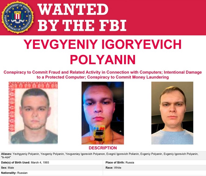 نشرة مكتب التحقيقات الفيدرالي الأمريكي للبحث عن القرصان الروسي الهارب والمشارك في هجمات الفدية يفجيني بوليانين 28 عاما