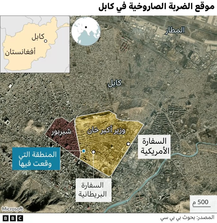 موقع الضرية الصاروخية التي قتلت أيمن الظواهري زعيم تنظيم القاعده