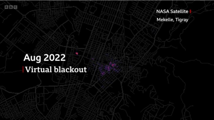 صور بالقمر الصناعي تُظهر مناطق القتال في تيجراي غارقة في الظلام في أغسطس 2022