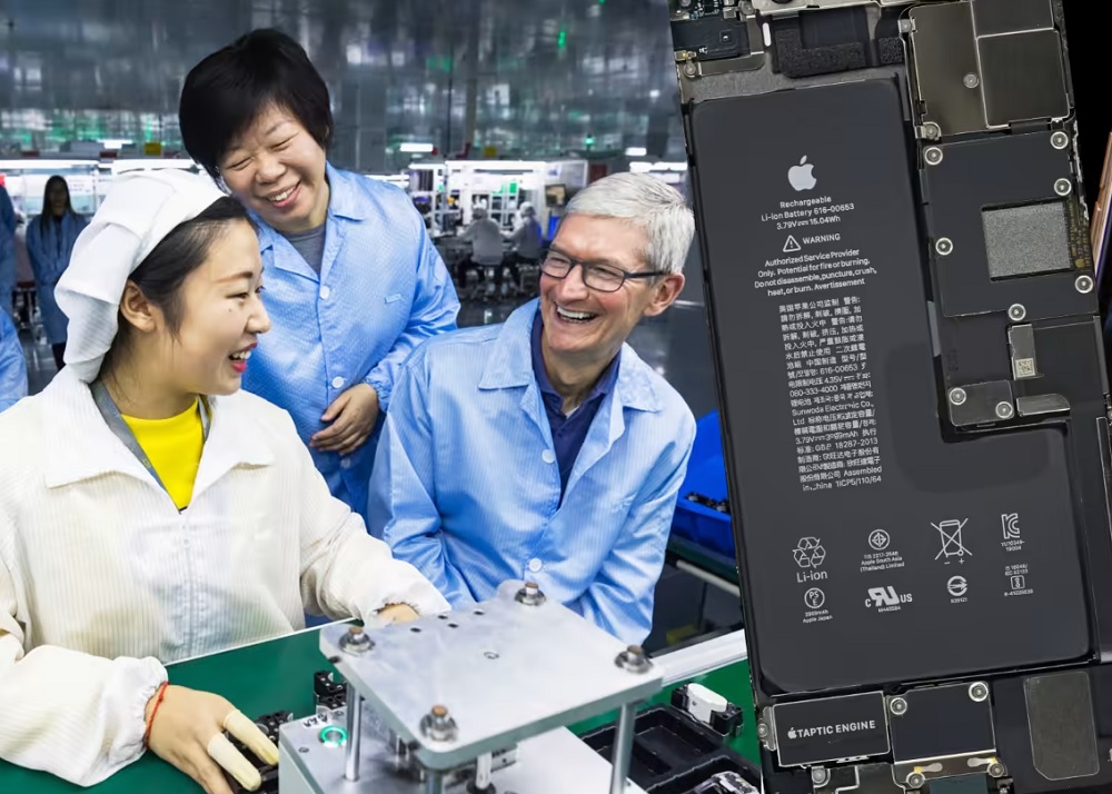 حازت شركة لوكسشير ومؤسسها المهندسة جراسي وانج (الثانية على اليسار) على استحسان تيم كوك الرئيس التنفيذي لشركة أبل (على اليمين). الآن تستعد الشركة الصينية لتصبح مركز لتجميع أيفون