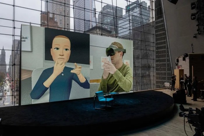 عرض مارك زوكربيرج برنامج الواقع الافتراضي لشركة ميتا في قمة DealBook في نيويورك تايمز شهر نوفمبر 2022