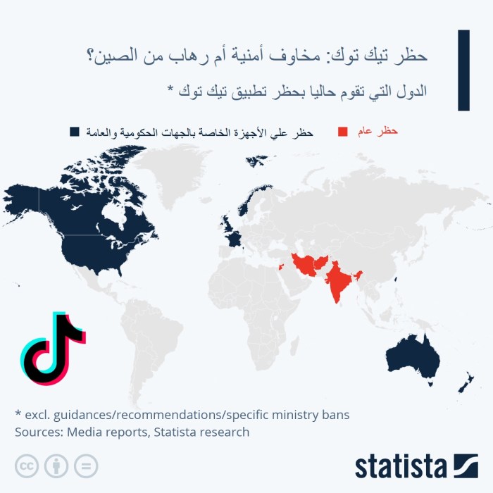 إنفوجرافيك يوضح الدول التي تقوم حاليا بحظر تطبيق تيك توك