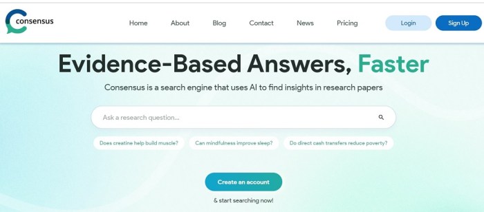 موقع كونسينسوس محرك بحث يعمل بتكنولوجيا الذكاء الاصطناعي مختص بالعلوم