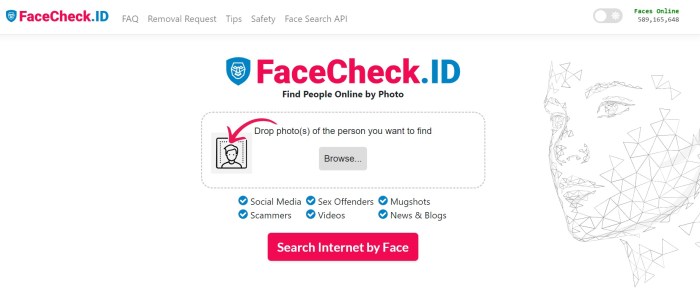 موقع Facecheck-id للبحث عن الصور علي الإنترنت ووسائل التواصل باستخدام تكنولوجيا التعرف علي الوجوه