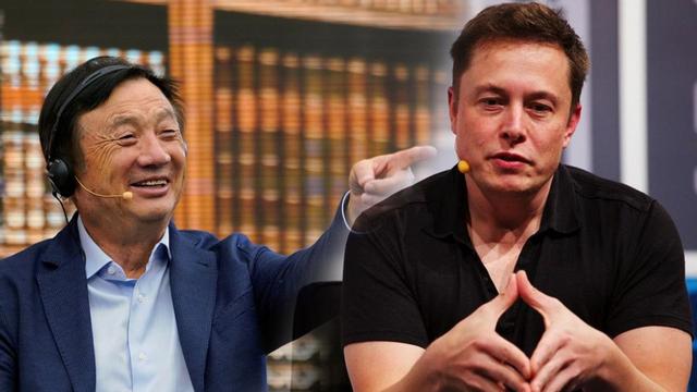 صورة لمؤسس شركة هواوي الي اليسار وإيلون ماسك مؤسس شركة سبيس إكس التي تطور شبكة ستار لينك للاقمار الصناعية