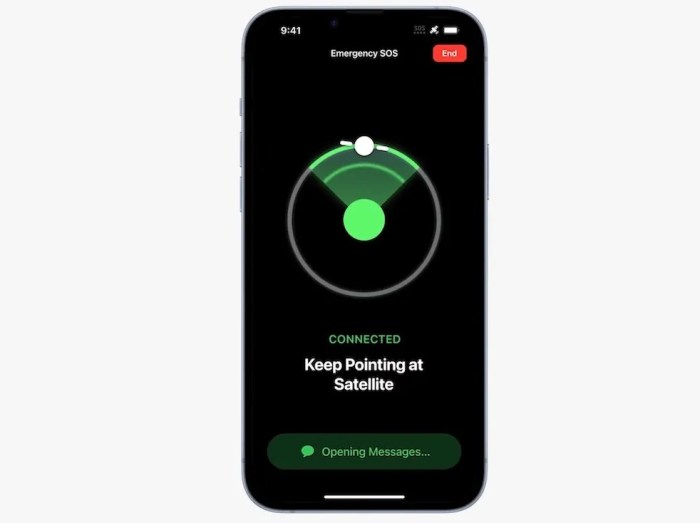 أيفون 14 يحدد مكان القمر الصناعي المتاح لأرسال رسائل الاستغاثة ويطلب من المستخدم توجيه الموبايل تجاه القمر