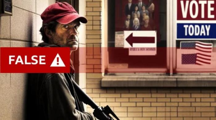 صُممت هذه الصورة المزيفة لرجل يتربص خارج مركز اقتراع يحمل بندقية بواسطة أداة "شات جي بي تي بلس" للذكاء الاصطناعي