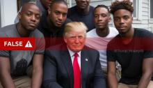 شوهدت هذه الصورة المزيفة على نطاق واسع على وسائل التواصل الاجتماعي مع تعليق يقول إن ترامب أوقف موكبه لالتقاط صورة مع هؤلاء الرجال