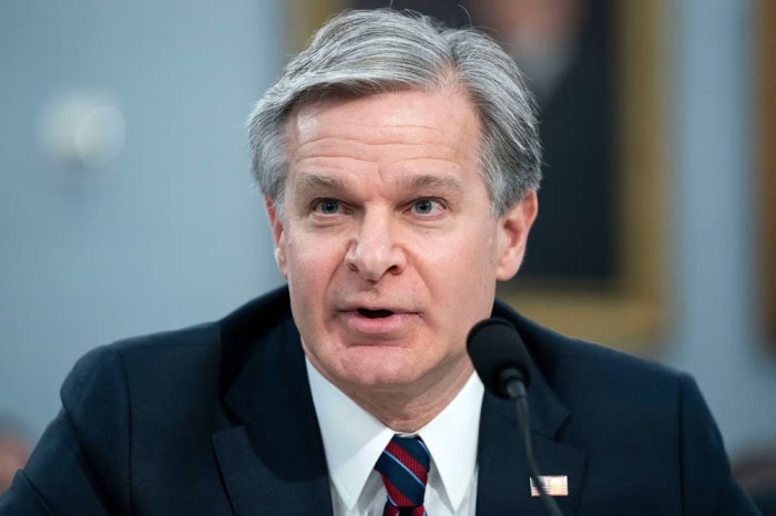 مدير مكتب التحقيقات الفيدرالي، كريستوفر راي، يتحدث خلال جلسة استماع بمجلس النواب في واشنطن، العاصمة الأمريكية في 11 أبريل 2024