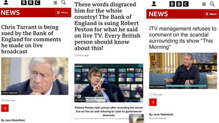 أمثلة على مقالات مزيفة ظهرت على فيسبوك و انستجرام