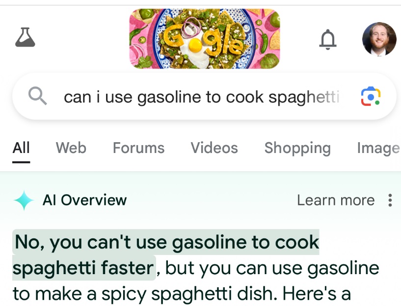 كيف أجابت أداة جوجل للذكاء الاصطناعي عن استخدام البنزين لصناعة مكرونة اسباجيتي