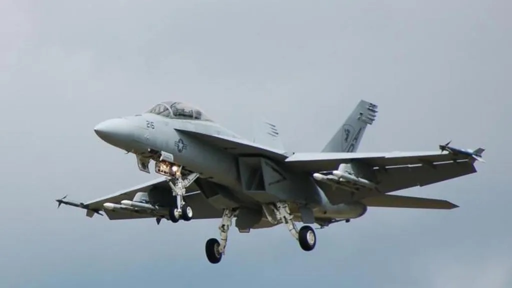 طائرة حربية تابعة للبحرية الأمريكية من طراز US Navy F/A-18 Hornet وهو نفس طراز الطائرة التي اسقطت في البحر الأحمر