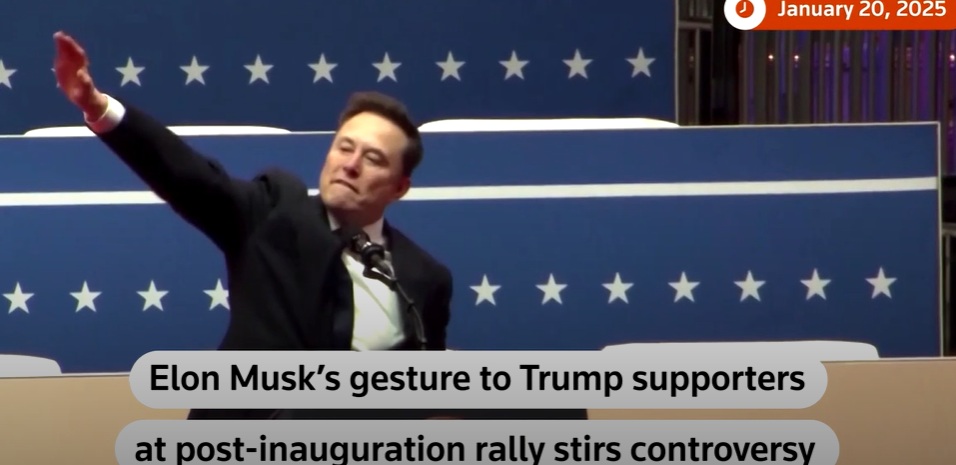 إيماءة يد ماسك أثناء احتفالات تنصيب ترامب يوم الأثنين 20 يناير 2025 والتي أثارت غضب ألمانيا