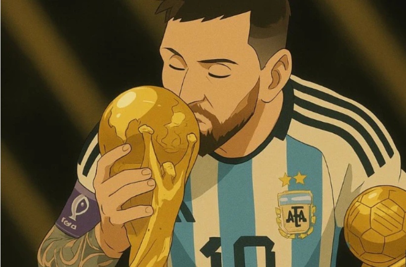 صورة ليونيل ميسي مع كأس العالم