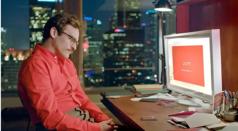 مشهد من فيلم "هيّ" لسبايك جونز، حيث يقع رجل في حب مساعدة بالذكاء الاصطناعي