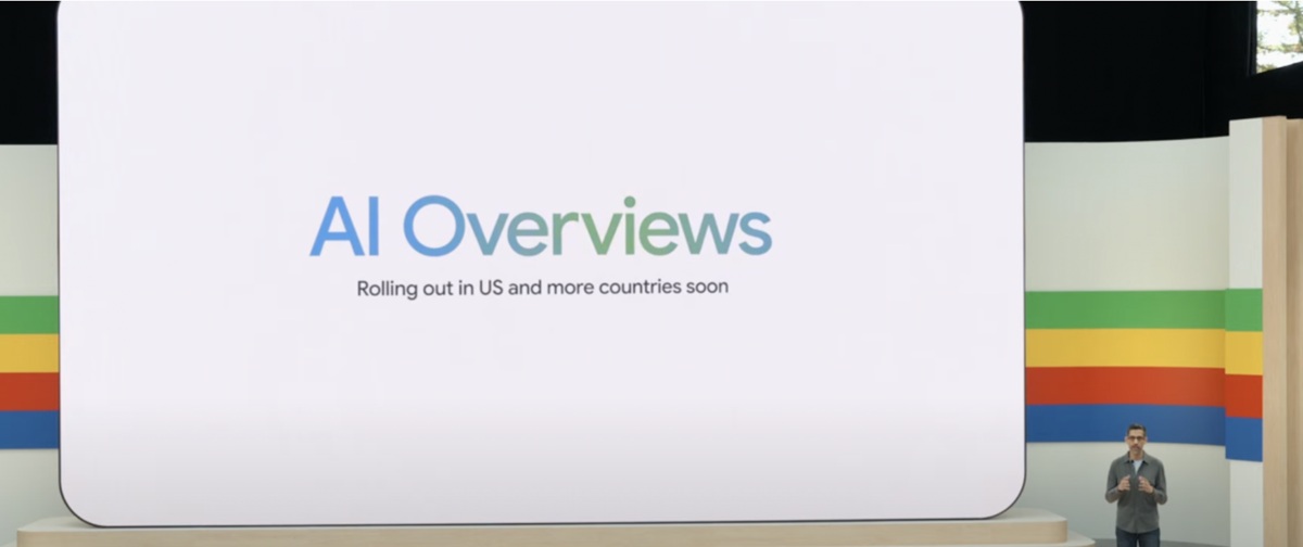 رئيس شركة ألفابيت، سوندار بيتشاي يقدم نظام "ملخصات الذكاء الاصطناعي" الذي تعرض لانتقادات كثيرة