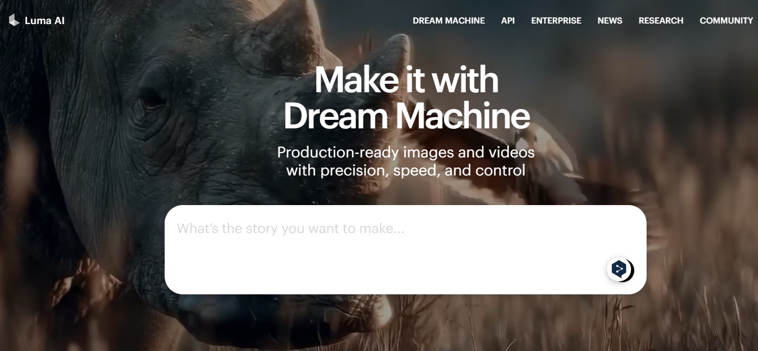 موقع شركة "لوما Luma" للذكاء الاصطناعي التوليدي علي شبكة الإنترنت